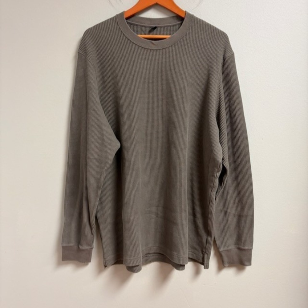 Uniqlo Mens Waffle Knit Crew Neck Green Sweater Size 3XL Cotton Blend Casual